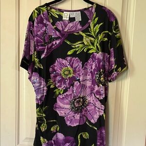Purple Floral Sequin Scoop Neck Women’s Top